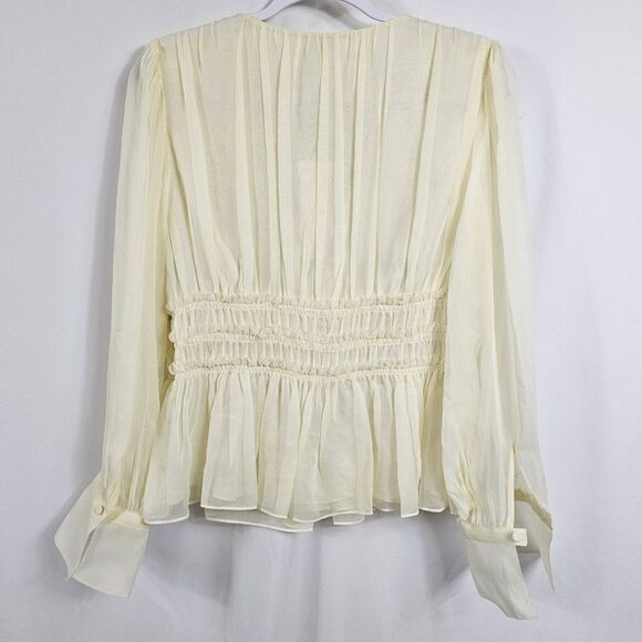 NWT Rebecca Taylor Silk Chiffon Long Sleeve Blouse in Lemonade - Size 4 - Picture 8 of 10